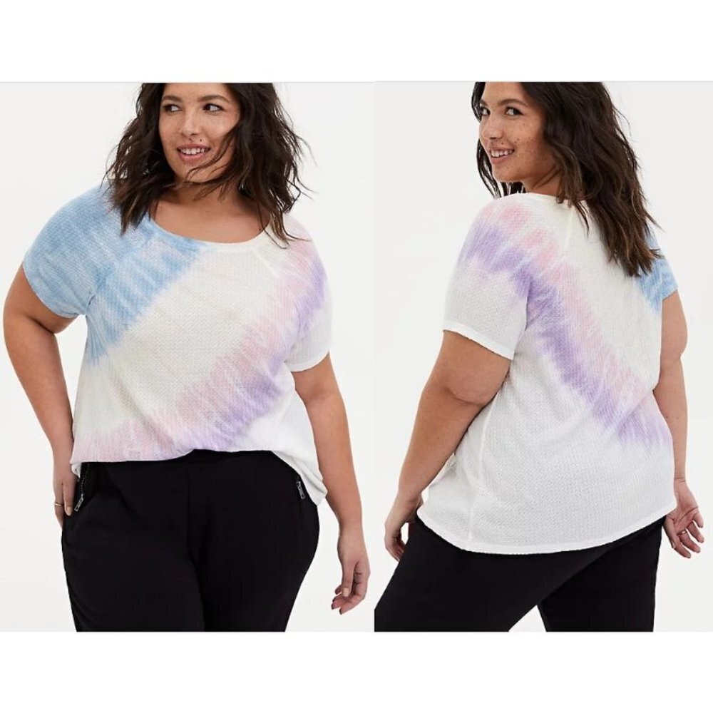 NWT Torrid Waffle Knit Tie Dye Crew Neck Top